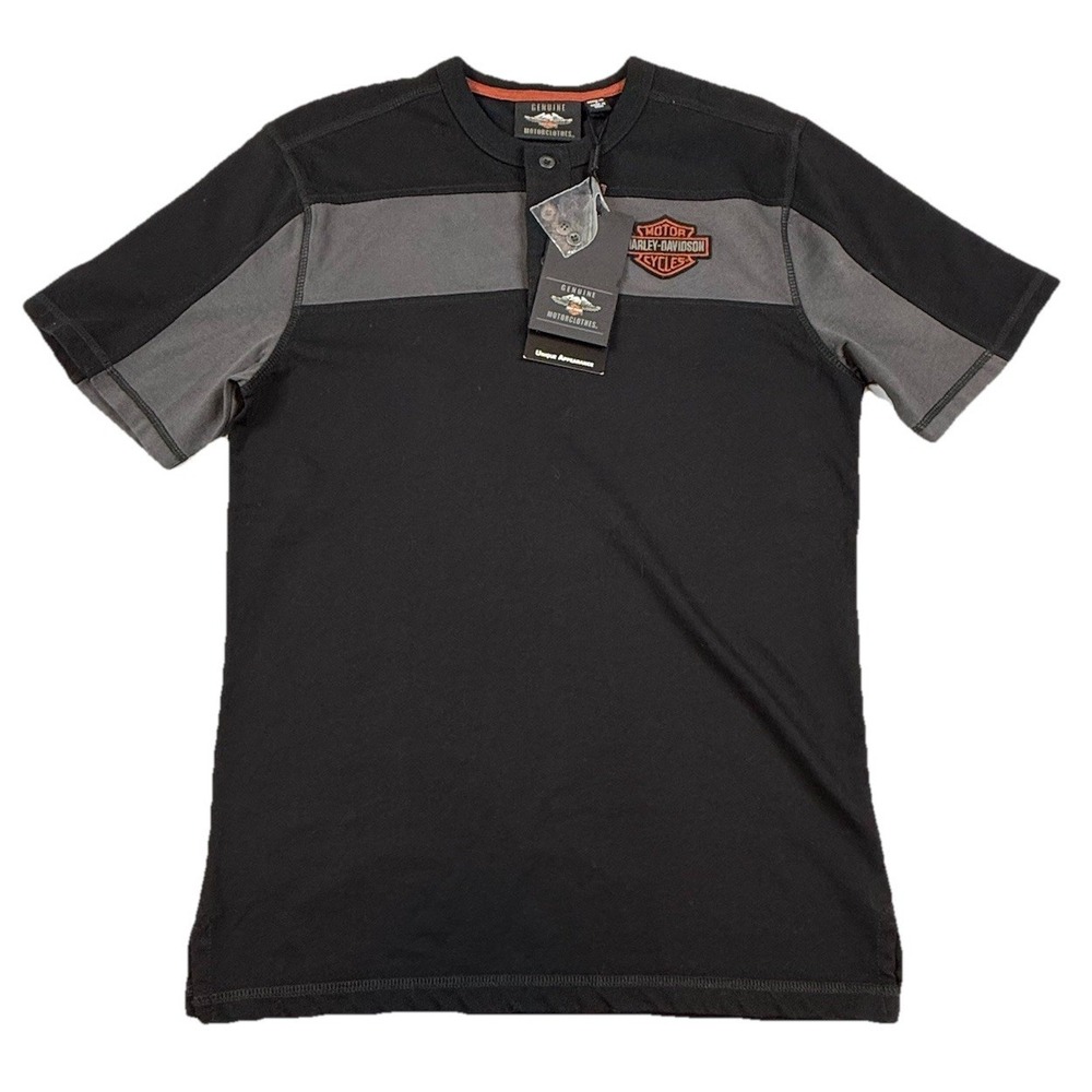 Harley-Davidson Men's Copperblock Short Sleeve Henley Shirt Black Size Small NWT